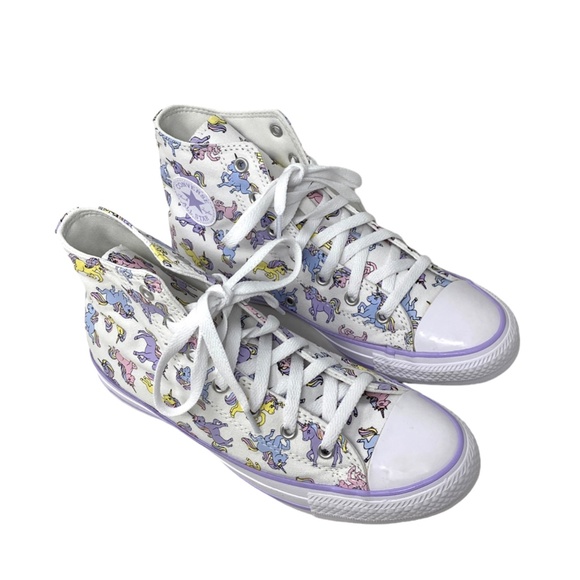 Converse Chuck Taylor High Kids Women Sneakers Violet White Canvas Skate A01674F - Picture 2 of 10